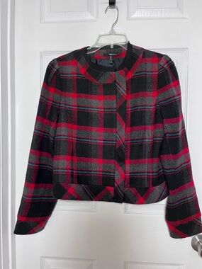 She Said Women's Red & Black Plaid Cropped Blazer
